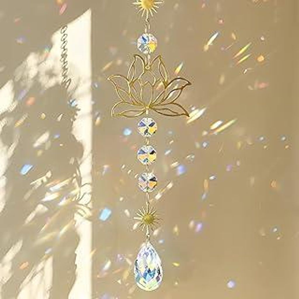 Lotusblüten Sonnenfänger mit Kristallprisma – Sonnenfänger Kristall für Fensterdeko – Eleganter Lotus Sonnenfängers aus Messing für Haus,...