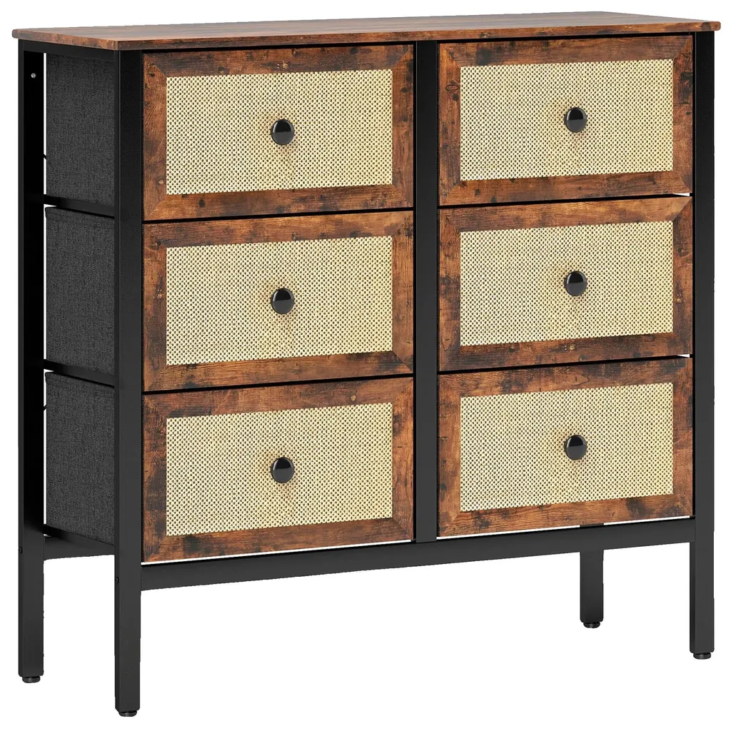 Commode 6 Tiroirs en Tissu avec Grand Plan de Travail - Gamme NORDIC-V