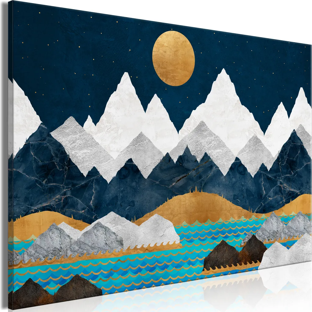 Quadro Montagna Notte 90x60 - Stampa su Tela Decorativa per Chalet