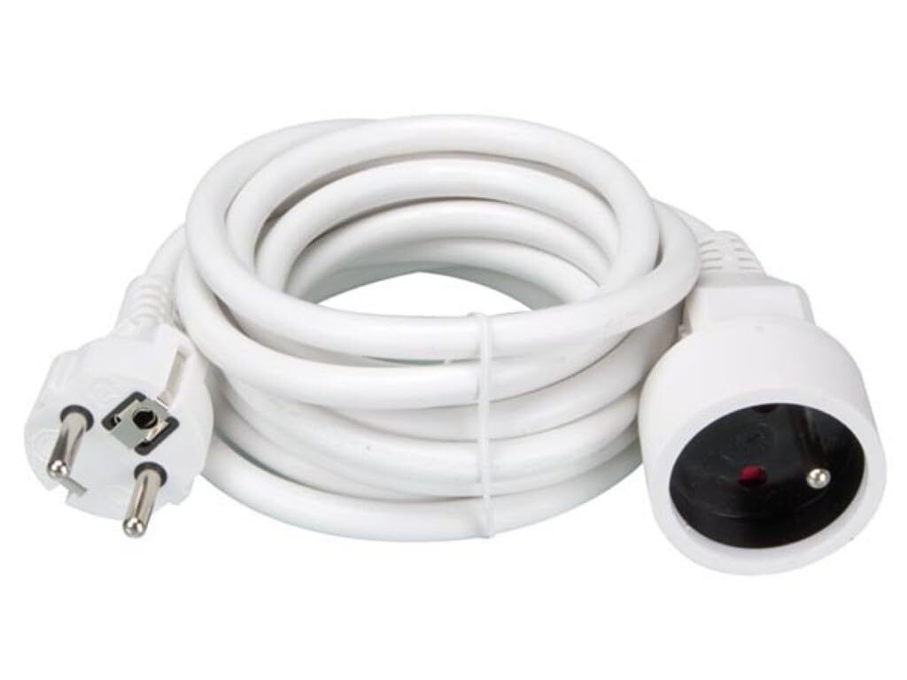 Perel Verlängerungskabel, H05VV-F 3G1.5, 3 m, 16 A/230 V, 3500 W, Typ E/F, für innen, PVC, weiß