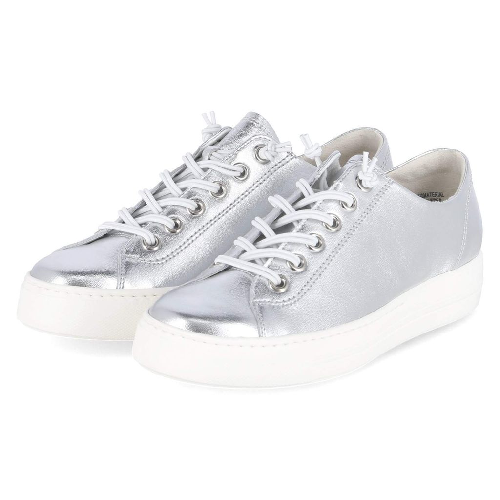 Paul Green Damen Low Sneaker Silber Glattleder Größe: 43