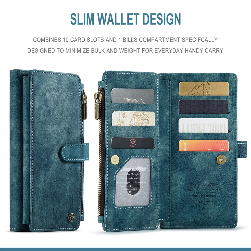 Galaxy Note 10+ Plus custodia per cellulare, chiusura a zip custodia in Finto cuoio flip cover chiusura magnetica porta carte funzione stand portafoglio custodia protettiva per Samsung Galaxy Note 10 Plus / Note 10+ Blu - 2