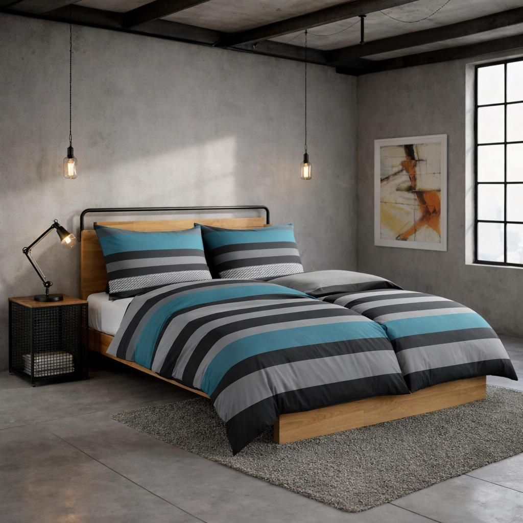 Kuschelige Flanell Bettwäsche 135x200 cm 4tlg. – Baumwolle Gestreift Türkis