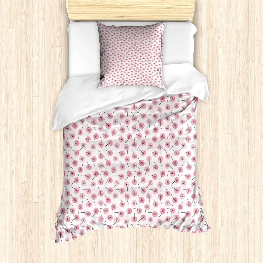 ABAKUHAUS Set copripiumino per letto singolo, dente di leone primaverile color pastello, antiacaro, adatto a chi soffre di allergie, con federa, 135 cm x 200 cm - 80 x 80 cm, rosa rosa