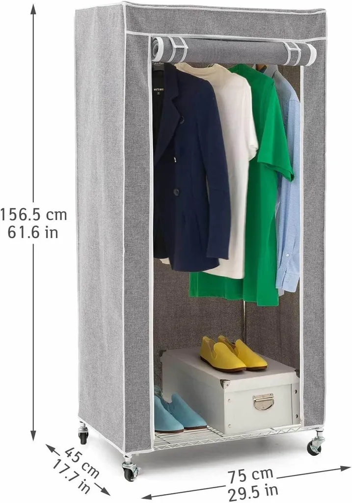 Dressing d'Appoint Mobile pour Chambre et Entrée - 75×45×150 cm Gris - 2