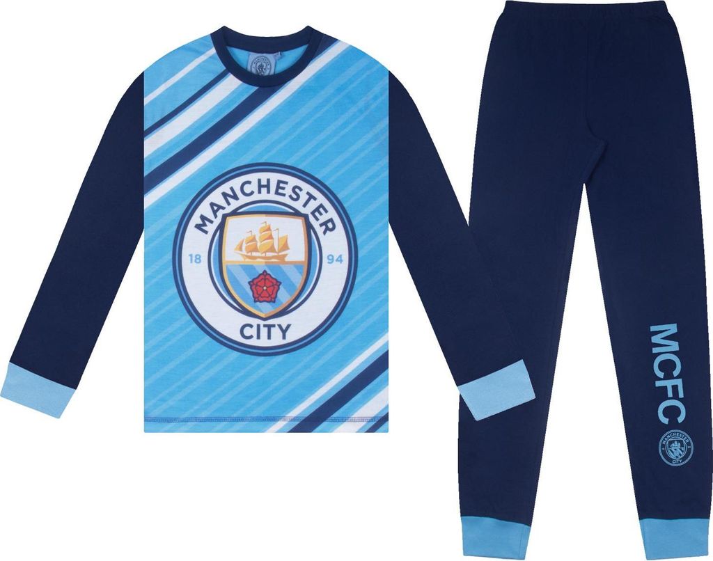 Manchester City FC - "Erling Haaland 9" Schlafanzug mit langer Hose für Jungen GF762 (128) (Himmelblau)