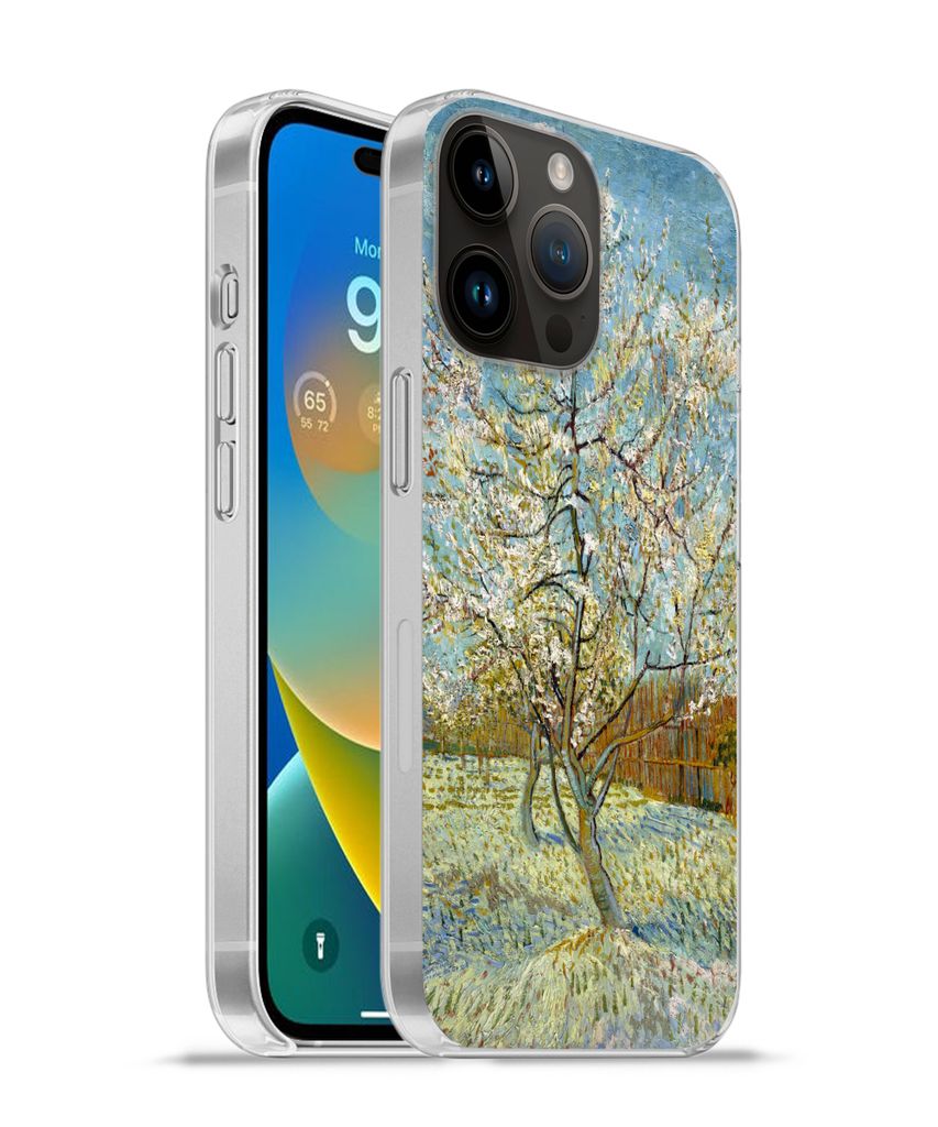 MuchoWow Handyhülle Schutzhülle Hülle für Apple iPhone 14 Pro - Softcase Blühender Pfirsichbaum - Vincent van Gogh Silikon Softcase Handy H...