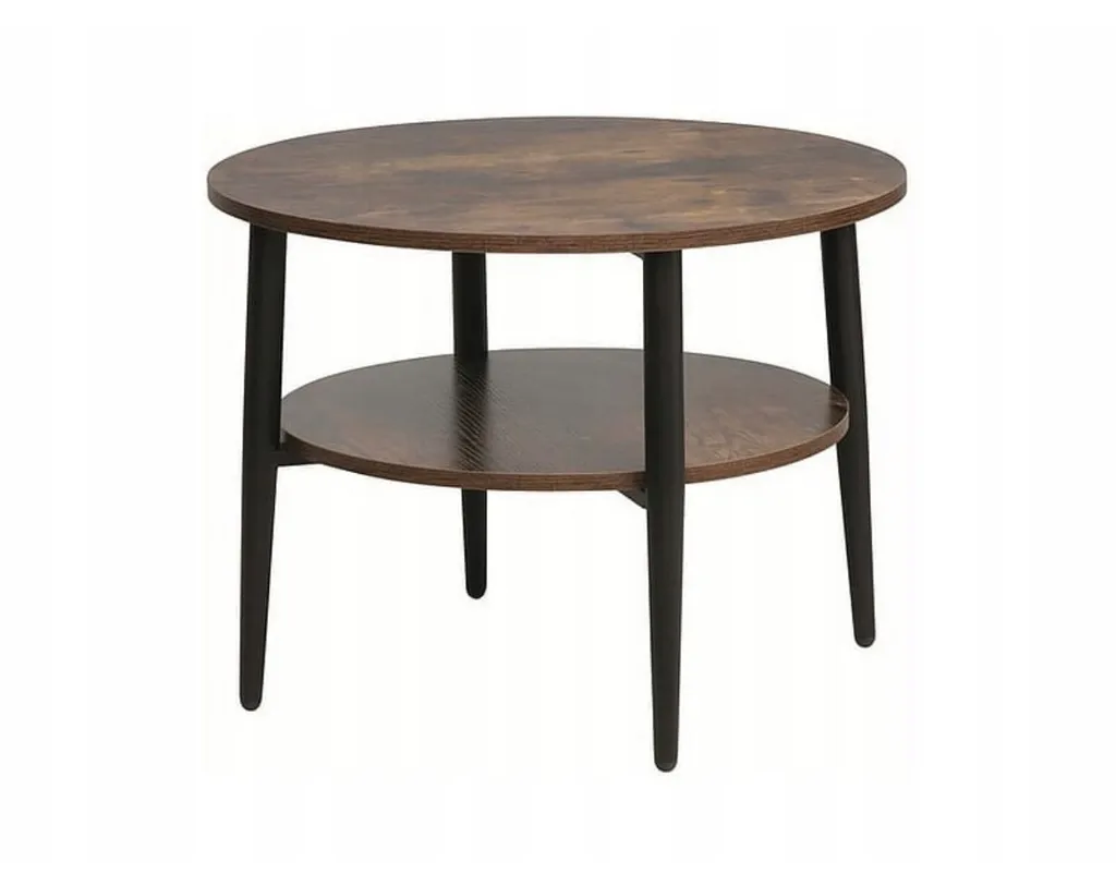 Petite table basse industrielle ronde ELLA marron 60cm en bois et fer noir