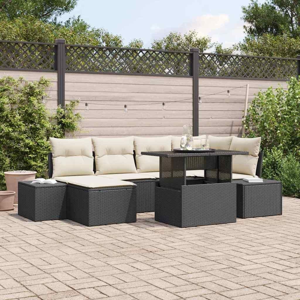 Maison Exclusive - Garten-Sofa-Set mit Speicher 7 pcs Schwarz Poly Rattan