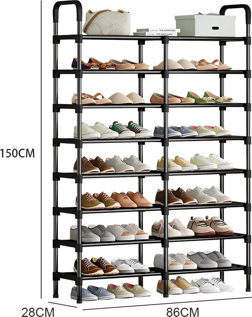 Étagère chaussures gain de place pour couloir étroit en fer noir 150cm
