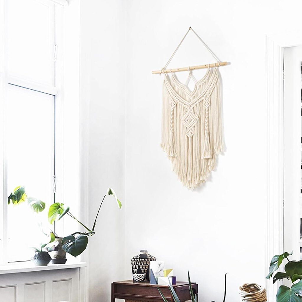 Macramé Wandbehang Boho Deco Chic Treibholz Wandteppich Gewebte Wanddekoration Indie Zimmer Wohnung Schlafzimmer Geschenke Balkon Dekoration, 43 c...