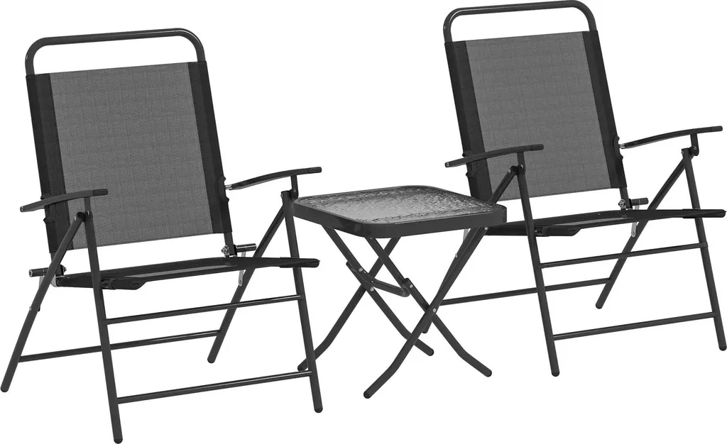 Mobilier de jardin pliable en acier noir gain de place table et chaises