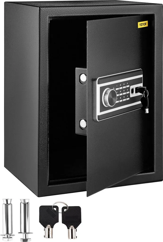 Coffre-fort empreinte digitale 60L avec clavier numérique et clé noir