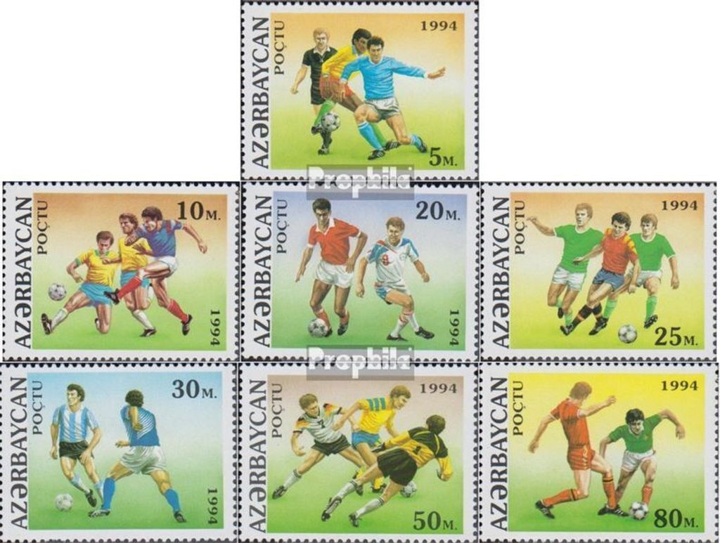 Briefmarken Aserbaidschan 1994 Mi 140-146 (kompl.Ausg.) postfrisch Fußball