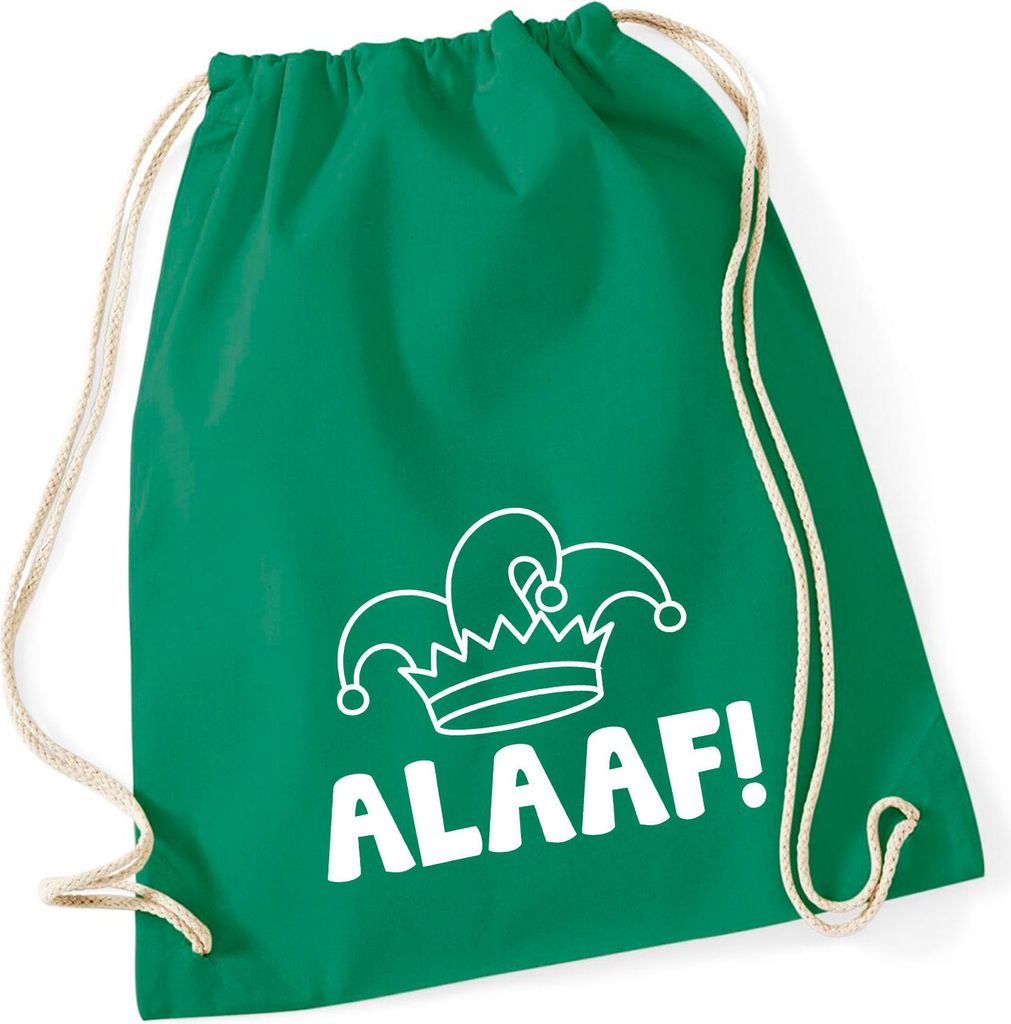 Huuraa Turnbeutel Alaaf Narrenkappe 12 Liter Kelly Green Baumwolle Rucksack Geschenkidee