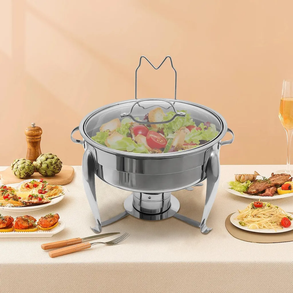 Chauffe-plats inox avec couvercle transparent et brûleur à alcool - 3