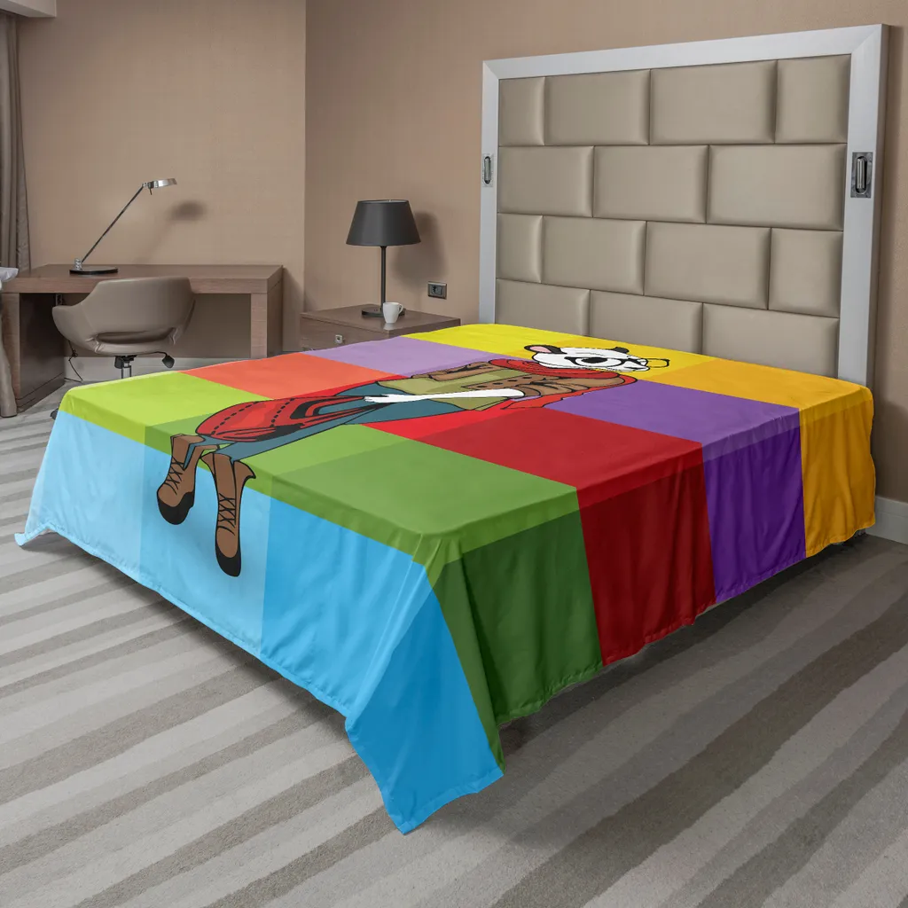 Drap plat multicolore ABAKUHAUS motif renard hippie 260 x 228 cm