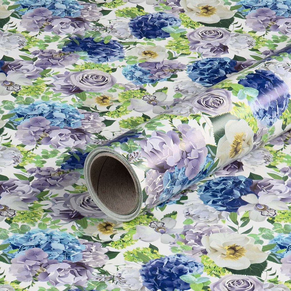 Geschenkpapier, Blumen, Blau und Lavendel, 0,70 x 10 m - Geburtstag