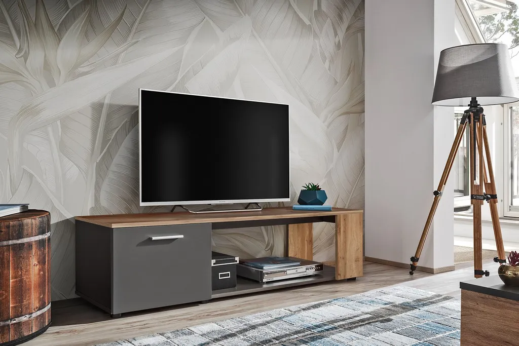 Mobile TV BASILIE Rovere Wotan e Nero | Arredo Living Moderno 140cm