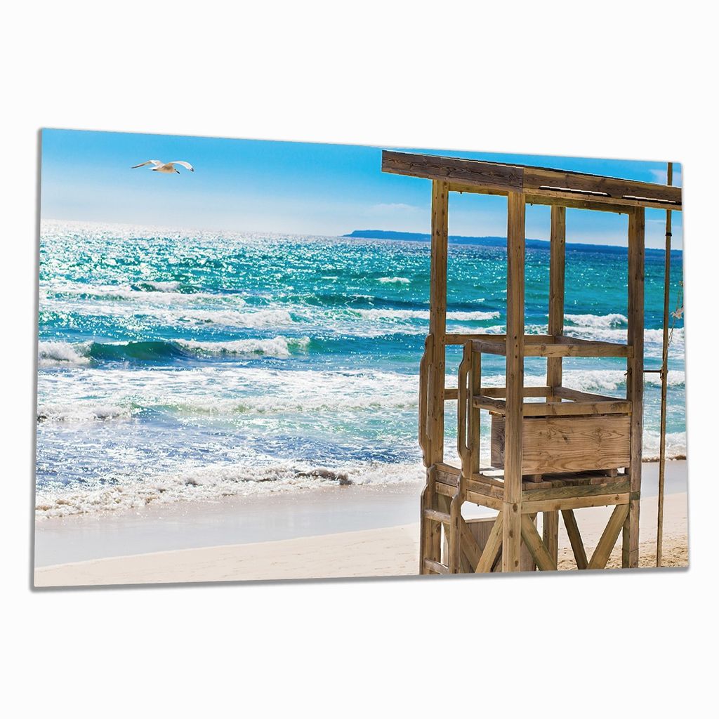 Wallario Herdabdeckplatte aus Glas, Größe 90 x 52 cm 1-teilig, Motiv Badestrand - Mallorca Spanien
