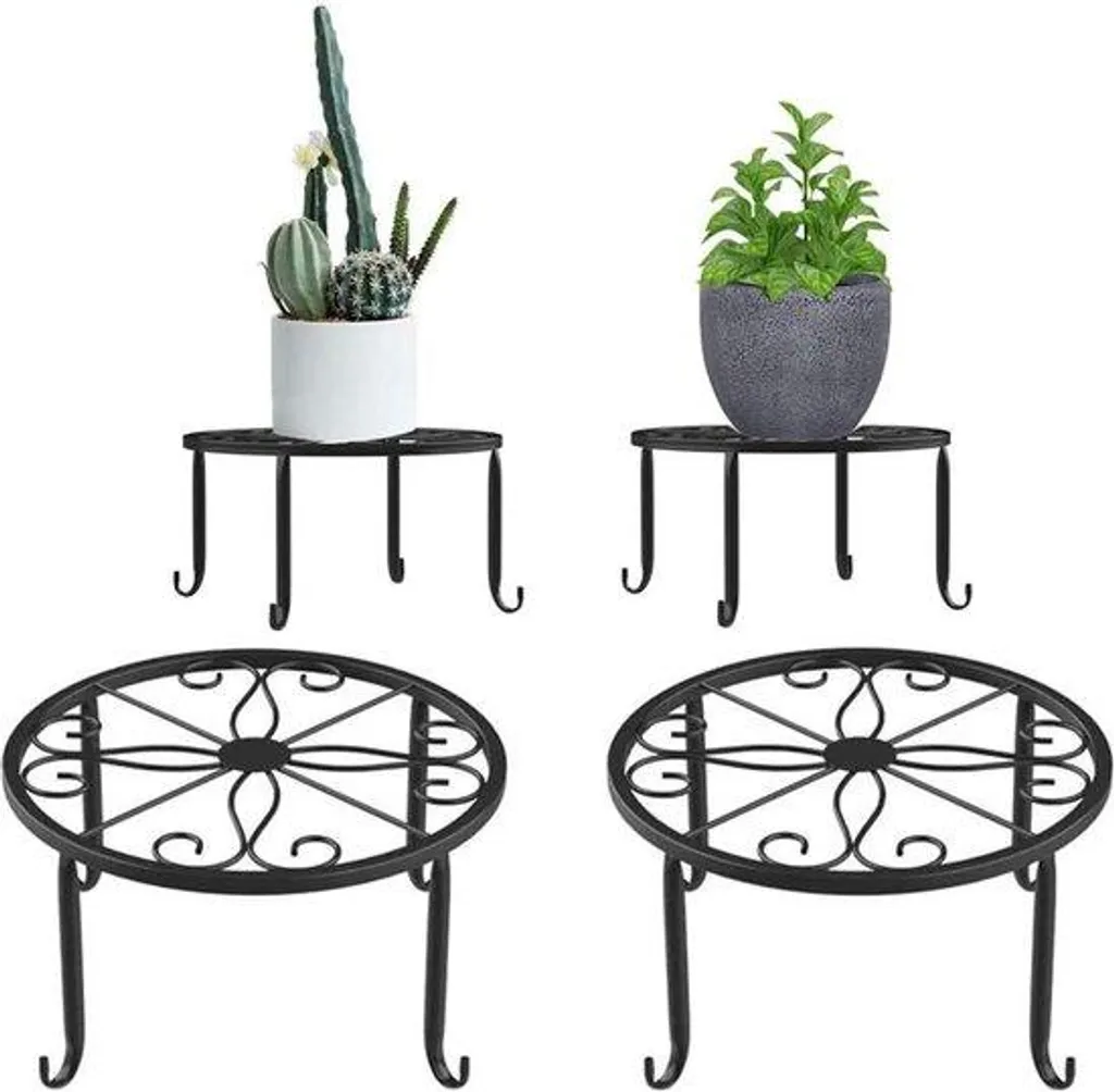 Support pot de fleurs design spirale métal noir résistant - Pack de 2