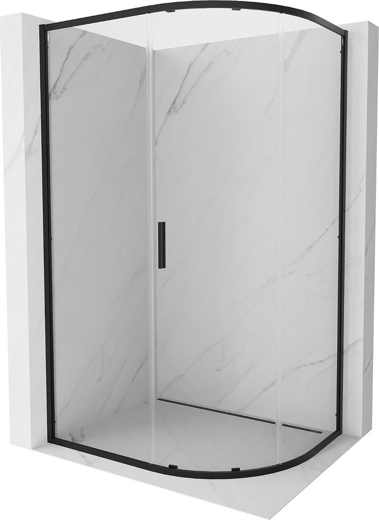 Mexen Exo Halbkreis-Duschkabine asymmetrisch, verschiebbar 90 x 80 cm, transparent, schwarz - 8131-090-080-70-00