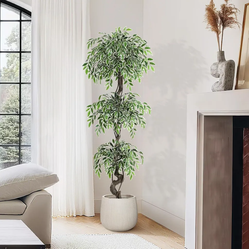 Ficus plante artificielle 180cm : verdure sans entretien en pot blanc