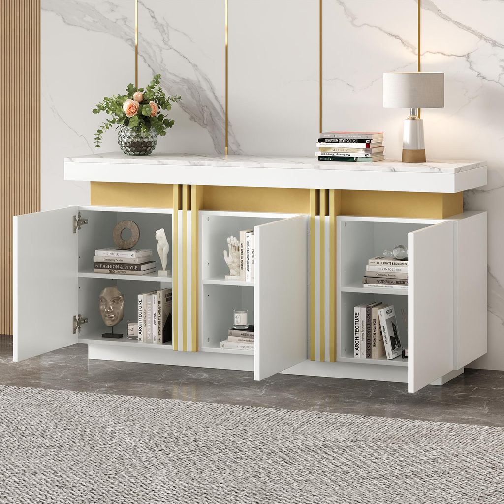 okwish Grifflos Sideboard mit 3 Türen,Esszimmerschrank mit verstellbaren Trennwänden,Beistellschrank mit Platin-Nähte,für Küche, Wohnzimmer, E...
