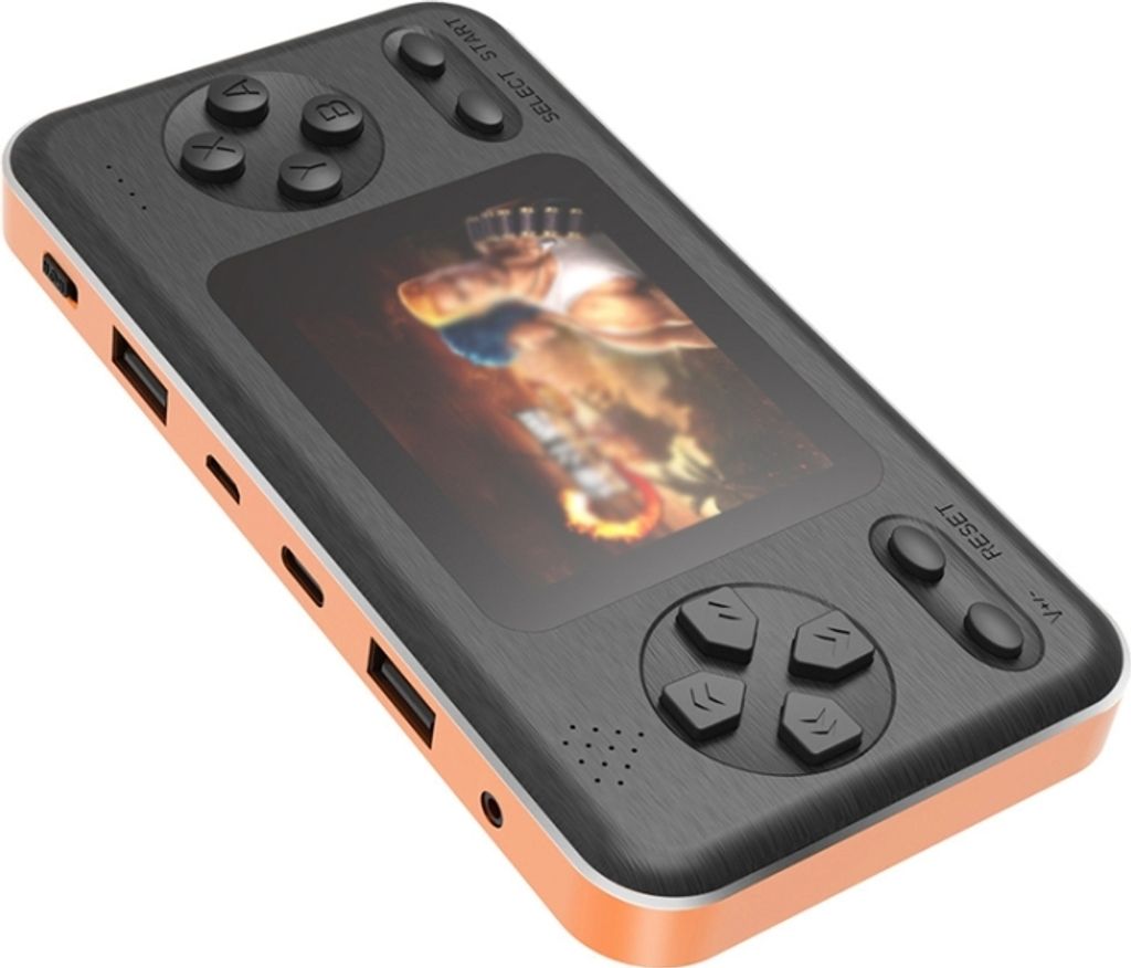D520 2.8 Zoll Bildschirm Handheld Game Console Retro 2 in 1 Power Bank, Unterstützung AV-Ausgang (Black Orange)