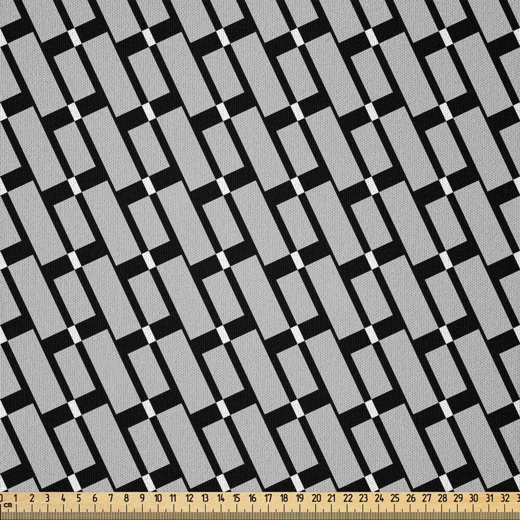 ABAKUHAUS Schwarz und Grau Microfaser Stoff als Meterware , Einfarbiges diagonales Rechteck-geometrisches Form-Muster auf schwarzem Hintergrund, 3 ...