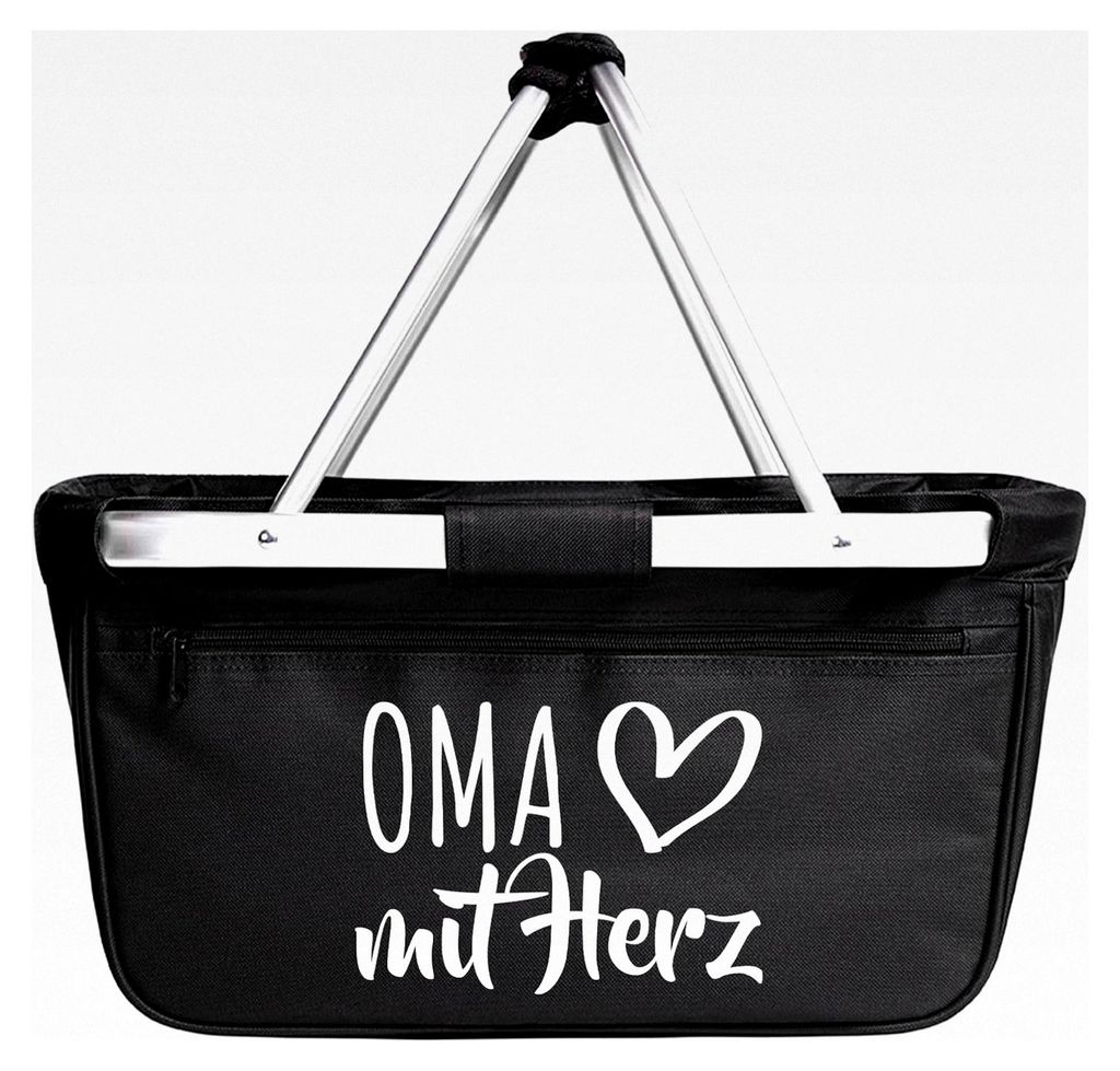 Faltbarer Einkaufskorb für Oma mit Herz Geschenk 20 Liter Tragekorb Schwarz