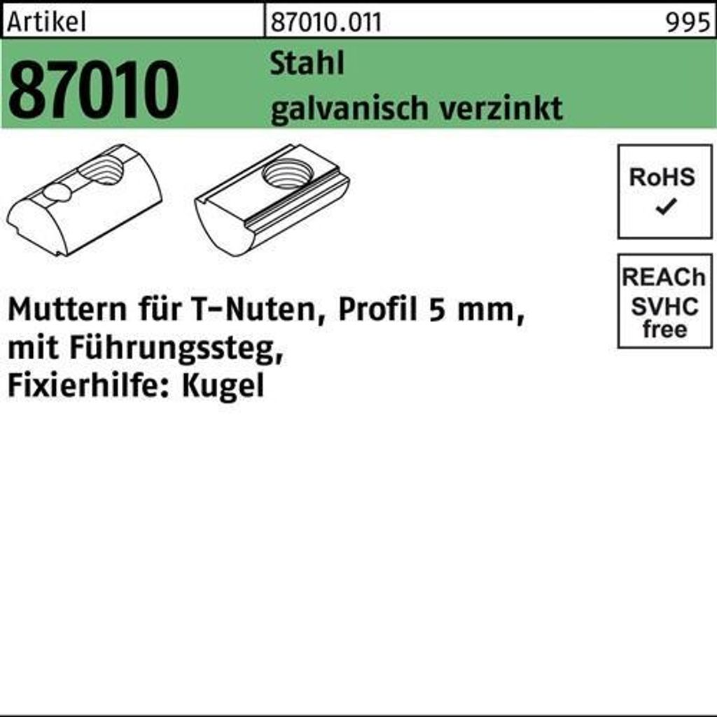 Reyher Muttern für T-Nuten 87010 Zn 5mm, M 4 mit F. Zn (100 Stück)