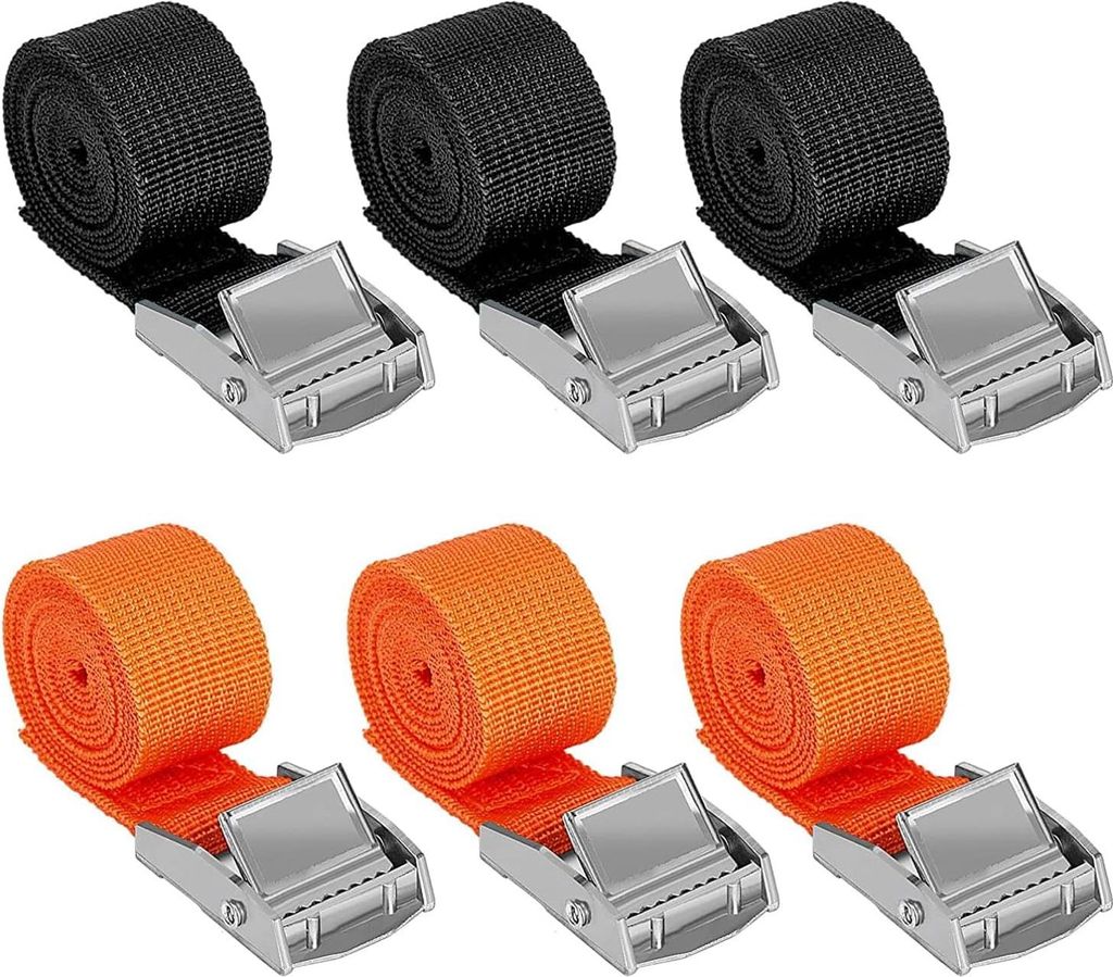 6 Stück Verstellbare Zurrgurte 1 m x 2,5 cm Spanngurte kurz mit Klemmschloss Schwarz Orange Zurrgurte für Motorrad Fahrradträger Koffer Gepäckp...