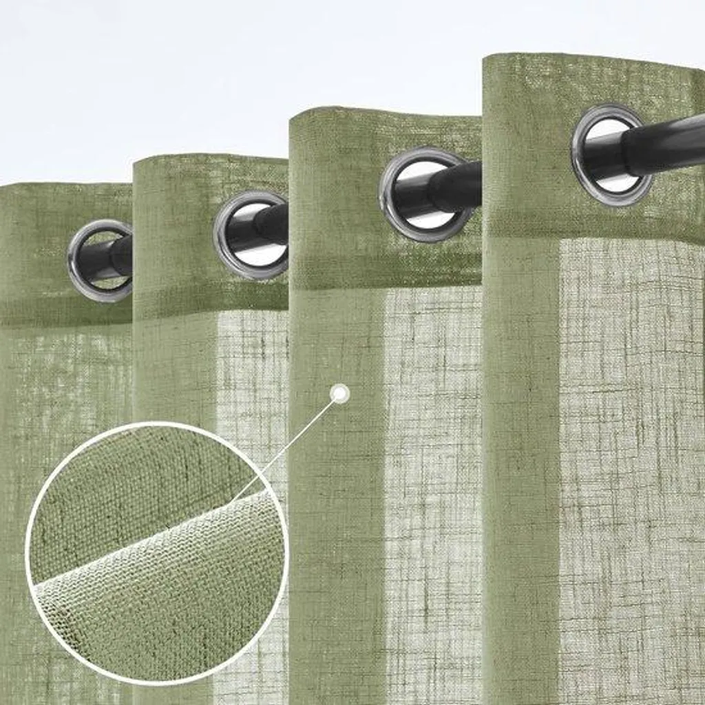 Rideaux à œillets vert sapin aspect lin semi-transparent 140x145 cm