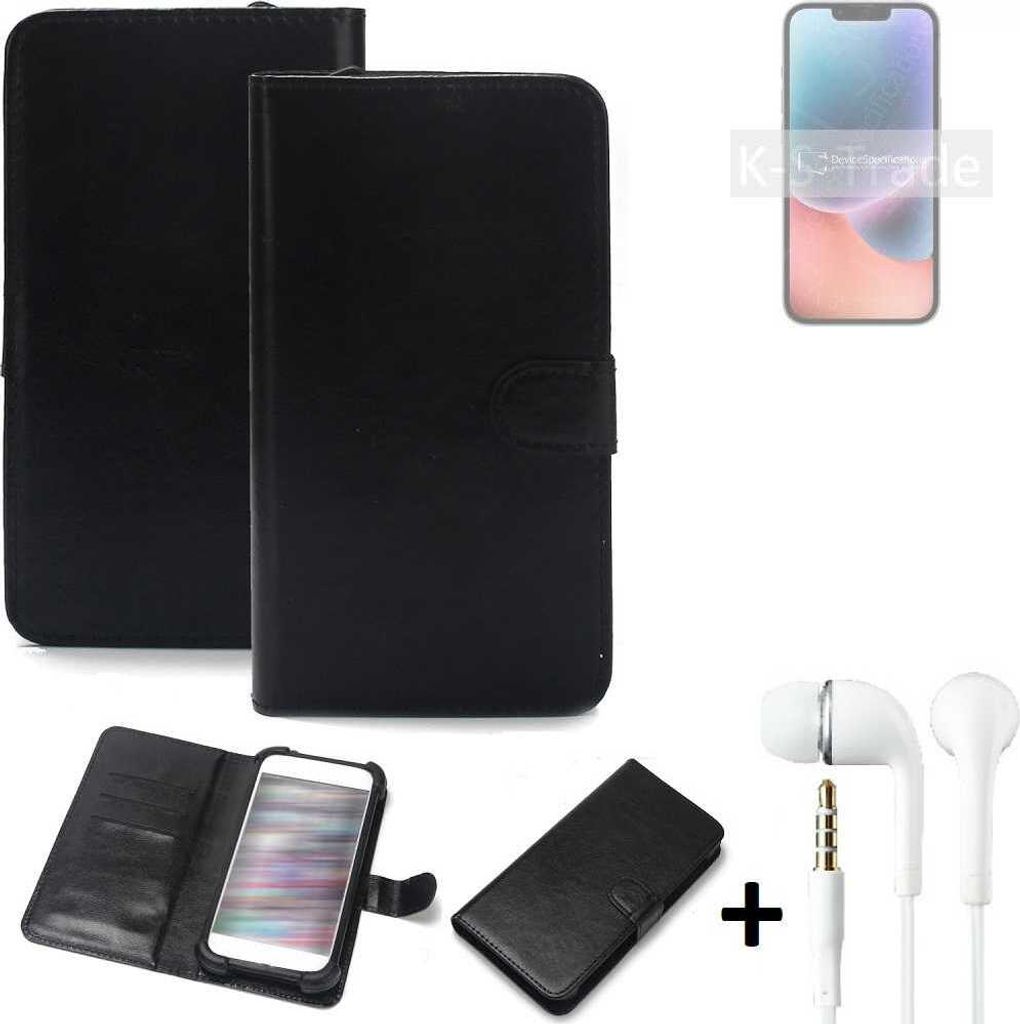 K-S-Trade Wallet Case Handyhülle kompatibel mit Apple iPhone 14 Schutzhülle Flip cover Flipstyle Tasche Hülle Flipcover Slim Bumper schwarz + in