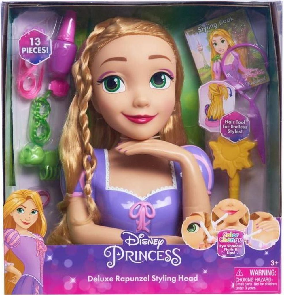 Frisierkopf, Disney Rapunzel Deluxe, 12 Zubehörteile, Inklusive Haarstyling Anleitung & Nagelackflasche