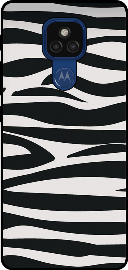 Smartphonica Handytasche passend für Motorola Moto E7 Plus / G9 Play mit Zebradruck - TPU Rückendeckung Fall Zebradesign - Schwarz Weiß
