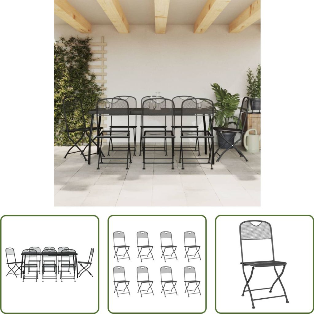 The Living Store 9-tlg. Garten-Essgruppe Anthrazit Streckgitter