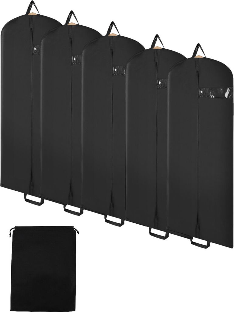 Jayseuw Kleidersack 5er Set 128x60cm Schutzhülle Kleiderhülle mit einem Griff schwarz Schuhsack