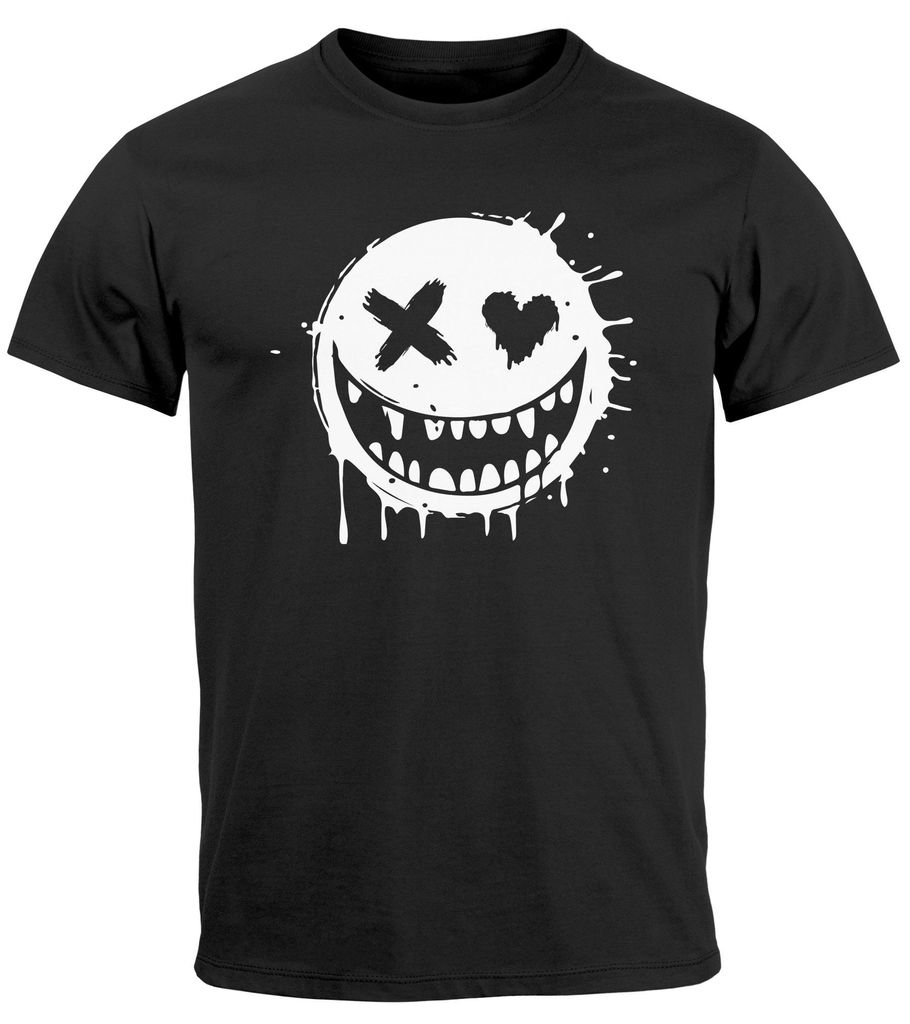 Herren T-Shirt Print Aufdruck Motiv Smiling Drip Face Printshirt Fashion Streetstyle Neverless schwarz 4XL