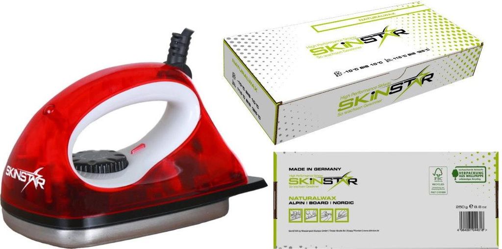 SKINSTAR Starter Ski Wachs Set NATURAL-WAX All IN ONE High Skiwachs Wachsbügeleisen Type B