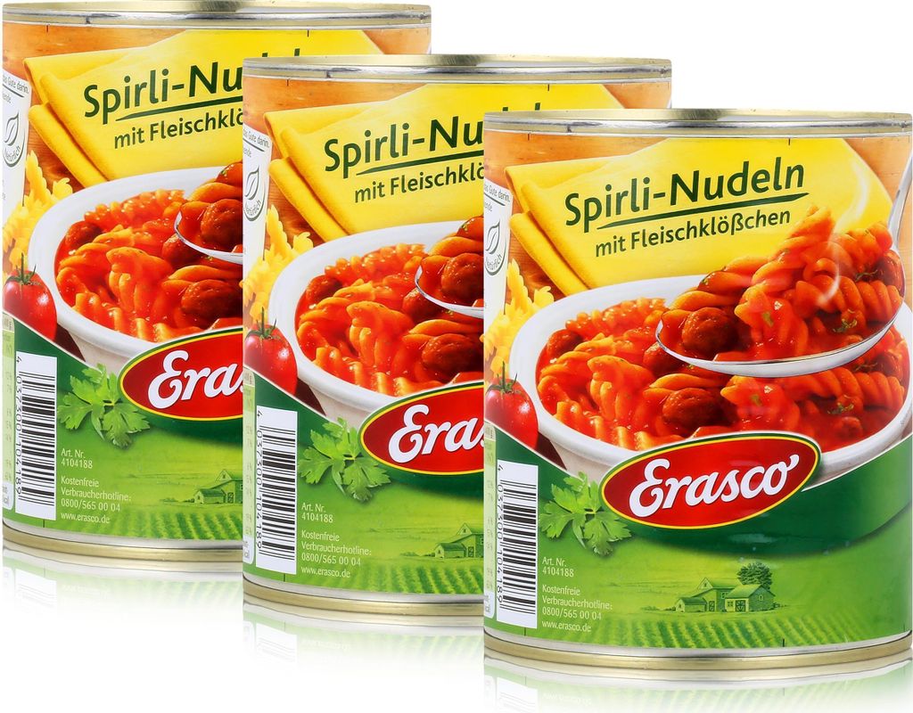 Erasco Spirli-Nudeln mit Fleischklößchen 800g Fertigessen Produktbild 