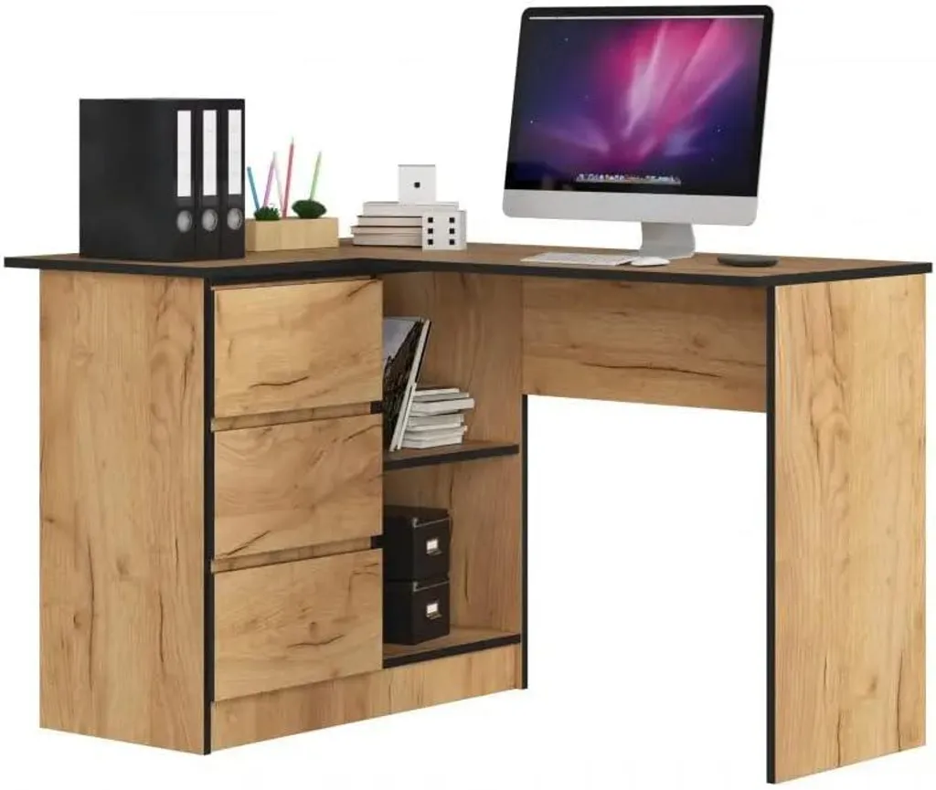 Bureau Table d'Ordinateur Montage Facile 3 Tiroirs 2 Étagères Style Aristan