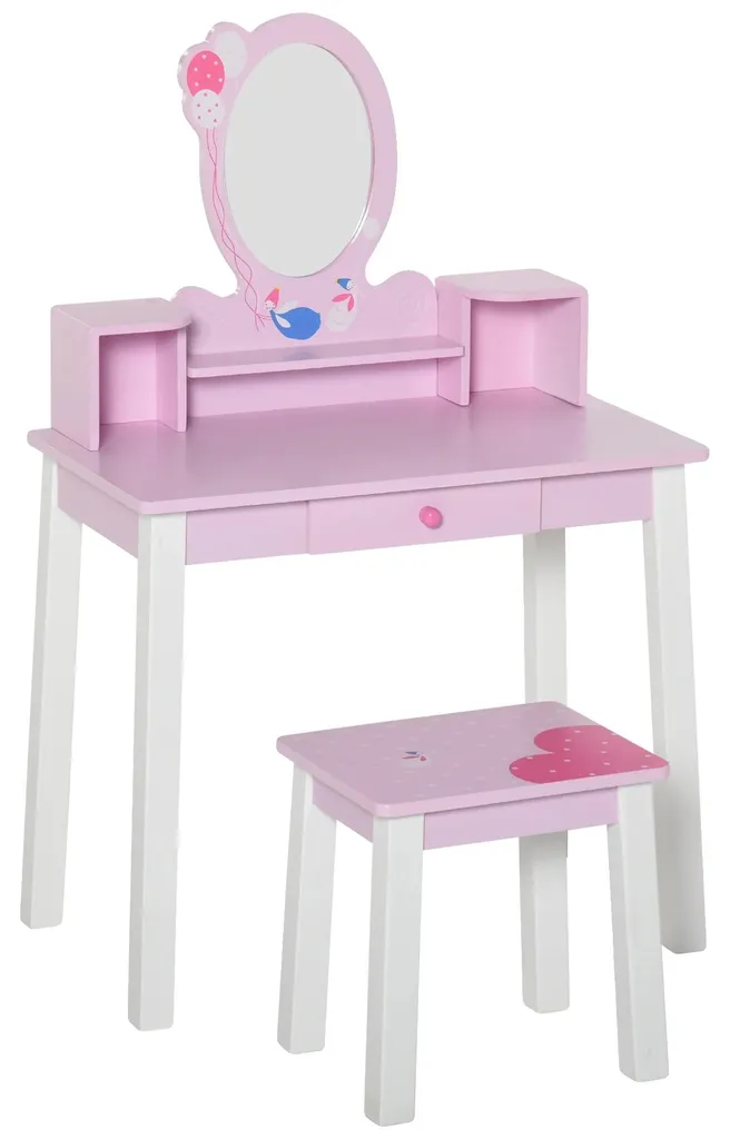 Coiffeuse avec miroir et tabouret multicolore - Design élégant 120cm