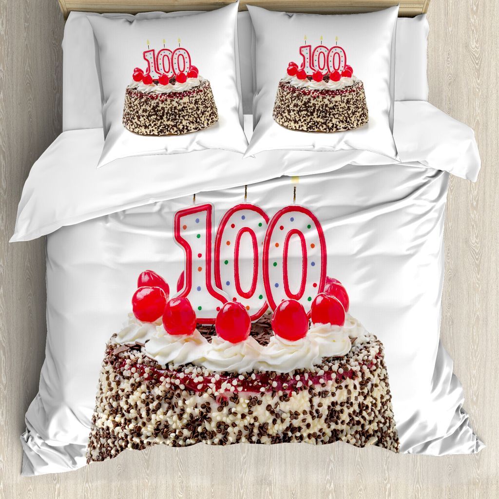 ABAKUHAUS 100. Geburtstag Bettbezug, Kuchen und Kerzen, Milbensicher Allergiker geeignet mit Kissenbezügen, 155 cm x 220 cm - 80 x 80 cm, Mehrfarbig