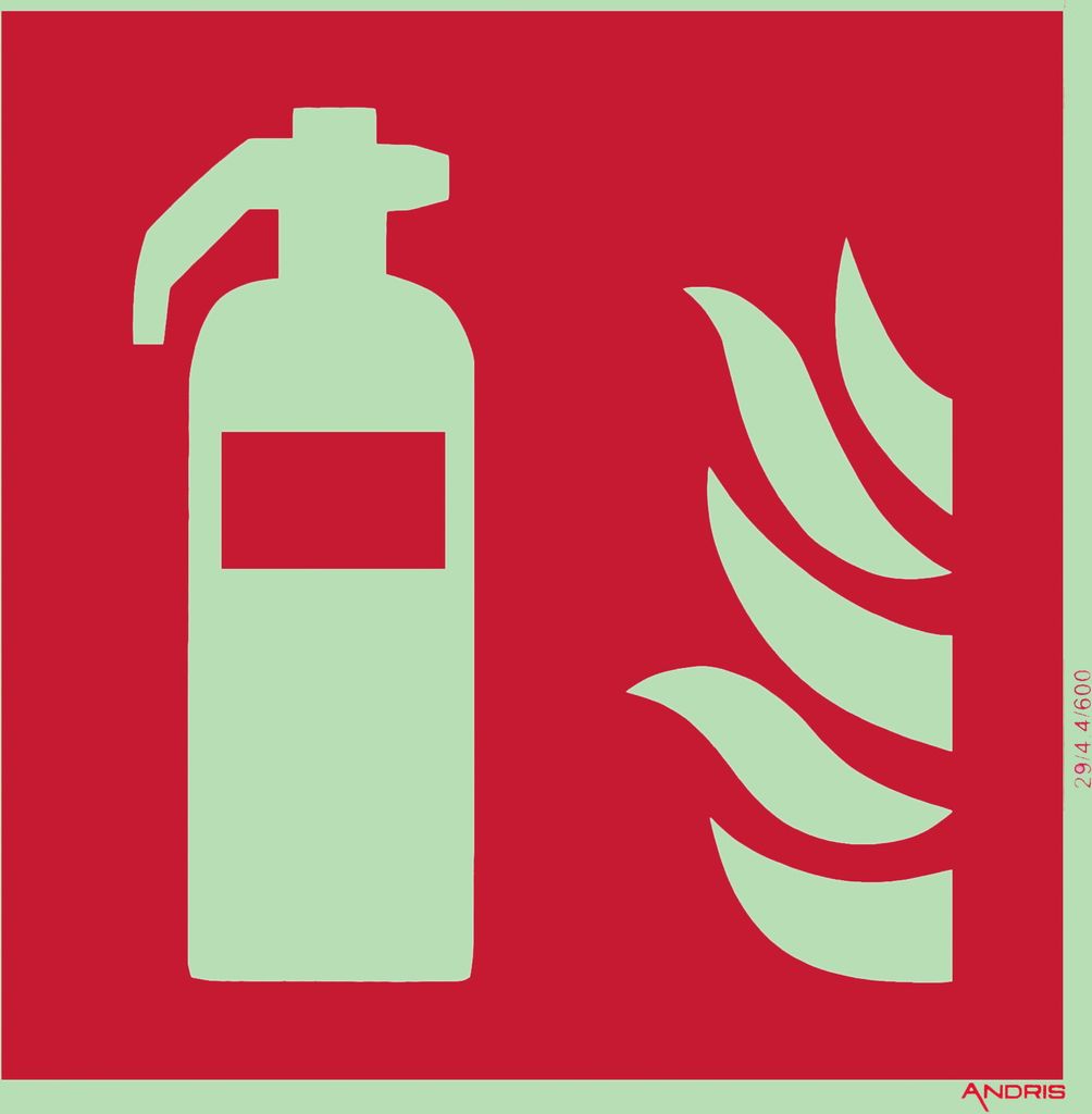 Brandschutzzeichen Symbolschild Feuerlöscher ISO Folie nachleuchtend und selbstklebend 150x150mm orig. ANDRIS