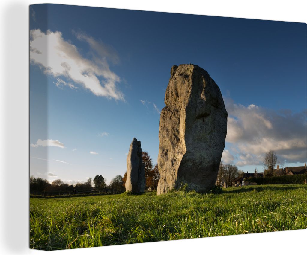 OneMillionCanvasses - Leinwandbilder - 140x90 cm, Der Steinkreis von Avebury in England bei dunklem Himmel, Wandbilder Kunstdruck Wanddekoration ...