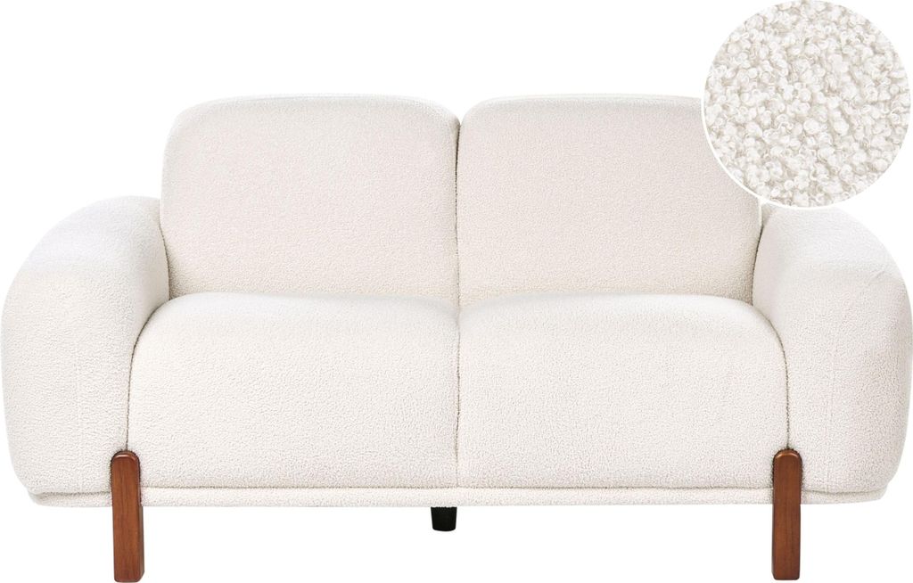 BELIANI Sofa Weiß aus Bouclé Stoff 2-Sitzer Geschwungene Form Niedrige Sitzfläche Modernes Organisches Design Polstersofa Stoffsofa Wohnzimmer