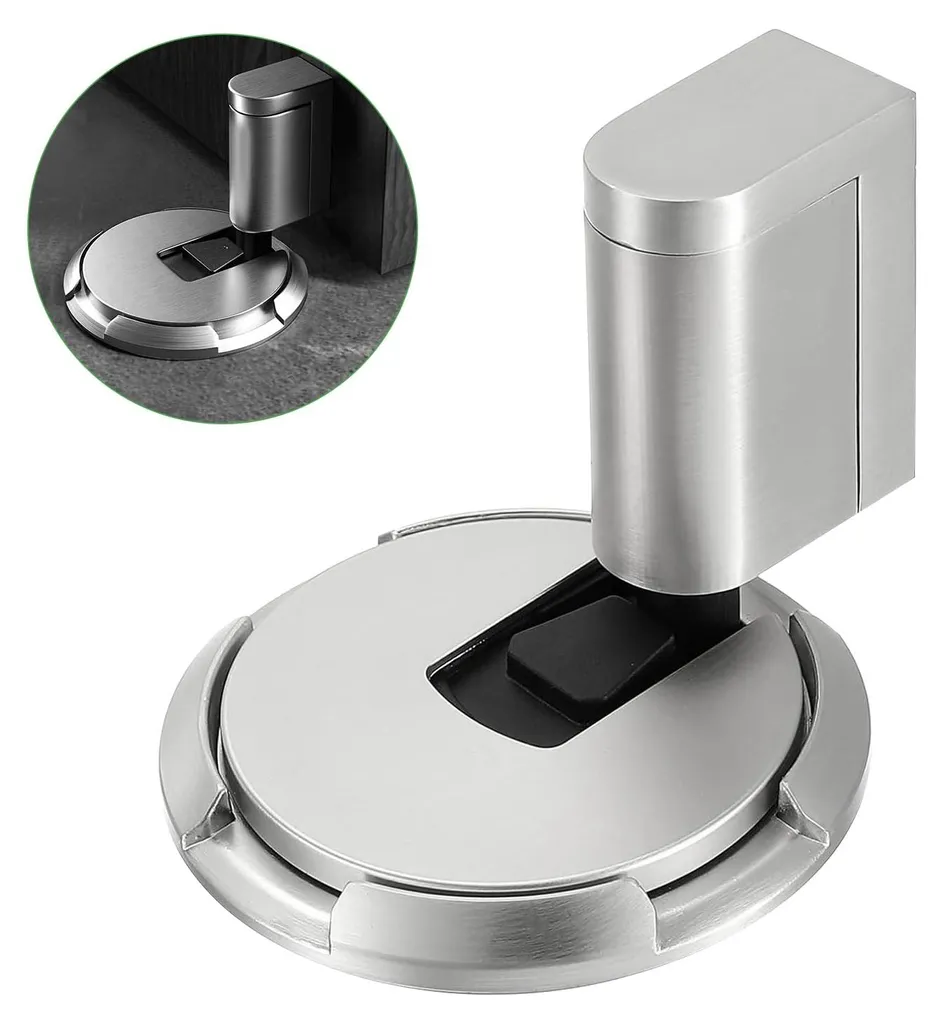 Butée de porte magnétique au sol en acier inox - Fixation sans perçage