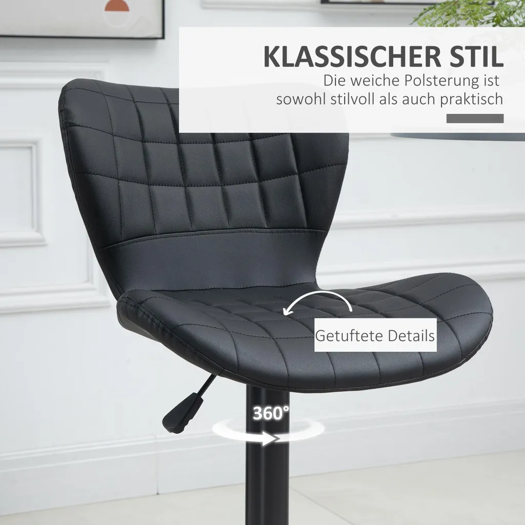 Tabouret de bar pivotant noir lot de 2 chaises design rétro réglables - 3